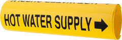 Made in USA - Pipe Marker with Hot Water Supply Legend and Arrow Graphic - 3-3/8 to 4-1/2" Pipe Outside Diam, Black on Yellow - Eagle Tool & Supply