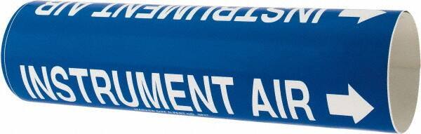 Made in USA - Pipe Marker with Instrument Air Legend and Arrow Graphic - 3-3/8 to 4-1/2" Pipe Outside Diam, White on Blue - Eagle Tool & Supply