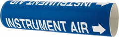 Made in USA - Pipe Marker with Instrument Air Legend and Arrow Graphic - 3-3/8 to 4-1/2" Pipe Outside Diam, White on Blue - Eagle Tool & Supply