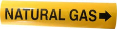 Made in USA - Pipe Marker with Natural Gas Legend and Arrow Graphic - 3-3/8 to 4-1/2" Pipe Outside Diam, Black on Yellow - Eagle Tool & Supply