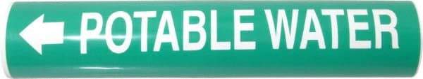 Made in USA - Pipe Marker with Potable Water Legend and Arrow Graphic - 3-3/8 to 4-1/2" Pipe Outside Diam, White on Green - Eagle Tool & Supply