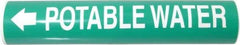 Made in USA - Pipe Marker with Potable Water Legend and Arrow Graphic - 3-3/8 to 4-1/2" Pipe Outside Diam, White on Green - Eagle Tool & Supply