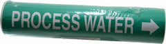 Made in USA - Pipe Marker with Process Water Legend and Arrow Graphic - 3-3/8 to 4-1/2" Pipe Outside Diam, White on Green - Eagle Tool & Supply