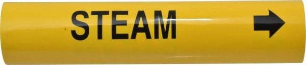 Made in USA - Pipe Marker with Steam Legend and Arrow Graphic - 3-3/8 to 4-1/2" Pipe Outside Diam, Black on Yellow - Eagle Tool & Supply