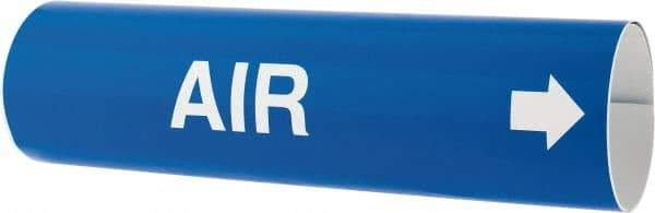Made in USA - Pipe Marker with Air Legend and Arrow Graphic - 4-5/8 to 5-7/8" Pipe Outside Diam, White on Blue - Eagle Tool & Supply