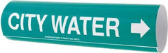 Made in USA - Pipe Marker with City Water Legend and Arrow Graphic - 4-5/8 to 5-7/8" Pipe Outside Diam, White on Green - Eagle Tool & Supply