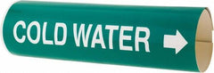 Made in USA - Pipe Marker with Cold Water Legend and Arrow Graphic - 4-5/8 to 5-7/8" Pipe Outside Diam, White on Green - Eagle Tool & Supply
