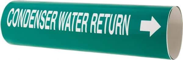 Made in USA - Pipe Marker with Condenser Water Return Legend and Arrow Graphic - 4-5/8 to 5-7/8" Pipe Outside Diam, White on Green - Eagle Tool & Supply