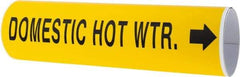 Made in USA - Pipe Marker with Domestic Hot Water Legend and Arrow Graphic - 4-5/8 to 5-7/8" Pipe Outside Diam, Black on Yellow - Eagle Tool & Supply