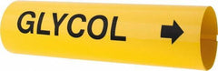 Made in USA - Pipe Marker with Glycol Legend and Arrow Graphic - 4-5/8 to 5-7/8" Pipe Outside Diam, Black on Yellow - Eagle Tool & Supply