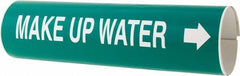 Made in USA - Pipe Marker with Make-Up Water Legend and Arrow Graphic - 4-5/8 to 5-7/8" Pipe Outside Diam, White on Green - Eagle Tool & Supply