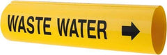Made in USA - Pipe Marker with Waste Water Legend and Arrow Graphic - 4-5/8 to 5-7/8" Pipe Outside Diam, Black on Yellow - Eagle Tool & Supply