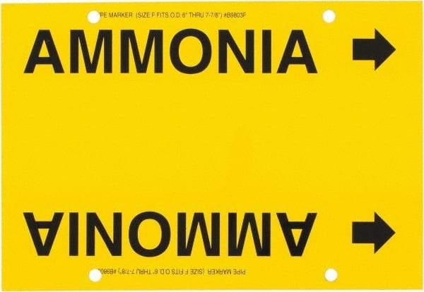 Made in USA - Pipe Marker with Ammonia Legend and Arrow Graphic - 6 to 8" Pipe Outside Diam, Black on Yellow - Eagle Tool & Supply