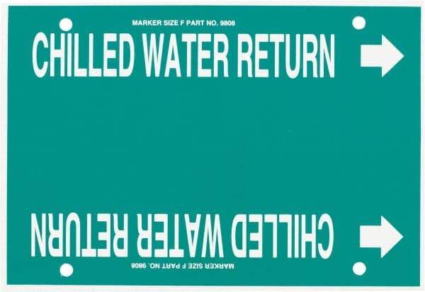 Made in USA - Pipe Marker with Chilled Water Return Legend and Arrow Graphic - 6 to 8" Pipe Outside Diam, White on Green - Eagle Tool & Supply