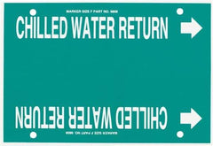 Made in USA - Pipe Marker with Chilled Water Return Legend and Arrow Graphic - 6 to 8" Pipe Outside Diam, White on Green - Eagle Tool & Supply
