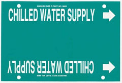 Made in USA - Pipe Marker with Chilled Water Supply Legend and Arrow Graphic - 6 to 8" Pipe Outside Diam, White on Green - Eagle Tool & Supply