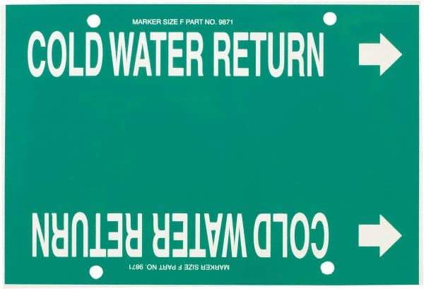 Made in USA - Pipe Marker with Cold Water Supply Legend and Arrow Graphic - 6 to 8" Pipe Outside Diam, White on Green - Eagle Tool & Supply