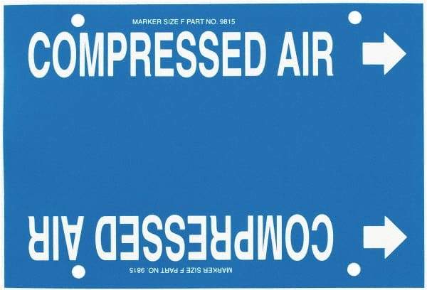 Made in USA - Pipe Marker with Compressed Air Legend and Arrow Graphic - 6 to 8" Pipe Outside Diam, White on Blue - Eagle Tool & Supply