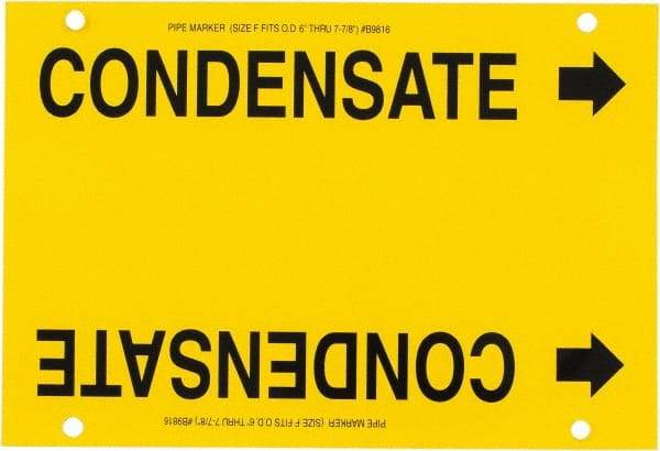 Made in USA - Pipe Marker with Condensate Legend and Arrow Graphic - 6 to 8" Pipe Outside Diam, Black on Yellow - Eagle Tool & Supply