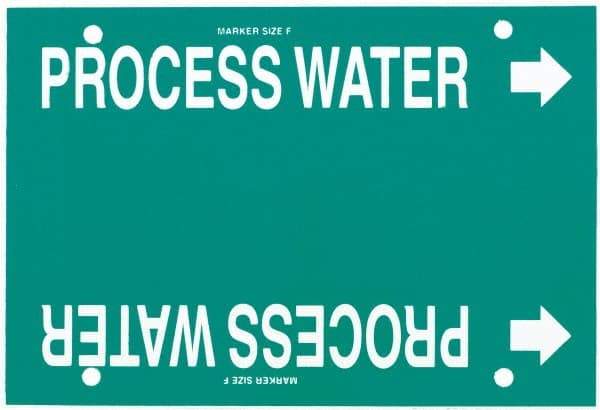 Made in USA - Pipe Marker with Process Water Legend and Arrow Graphic - 6 to 8" Pipe Outside Diam, White on Green - Eagle Tool & Supply