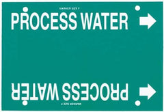 Made in USA - Pipe Marker with Process Water Legend and Arrow Graphic - 6 to 8" Pipe Outside Diam, White on Green - Eagle Tool & Supply
