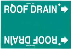 Made in USA - Pipe Marker with Roof Drain Legend and Arrow Graphic - 6 to 8" Pipe Outside Diam, White on Green - Eagle Tool & Supply