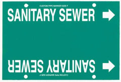 Made in USA - Pipe Marker with Sanitary Sewer Legend and Arrow Graphic - 6 to 8" Pipe Outside Diam, White on Green - Eagle Tool & Supply