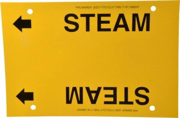 Made in USA - Pipe Marker with Steam Legend and Arrow Graphic - 6 to 8" Pipe Outside Diam, Black on Yellow - Eagle Tool & Supply