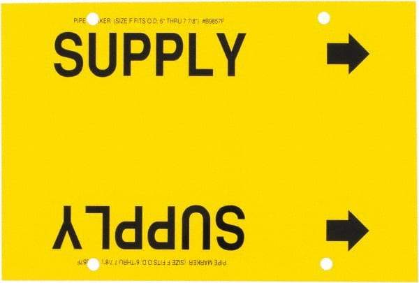 Made in USA - Pipe Marker with Supply Legend and Arrow Graphic - 6 to 8" Pipe Outside Diam, Black on Yellow - Eagle Tool & Supply
