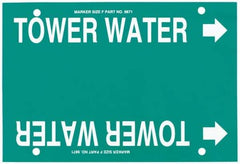 Made in USA - Pipe Marker with Tower Water Legend and Arrow Graphic - 6 to 8" Pipe Outside Diam, White on Green - Eagle Tool & Supply