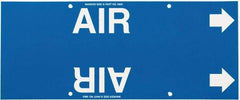 Made in USA - Pipe Marker with Air Legend and Arrow Graphic - 8 to 10" Pipe Outside Diam, White on Blue - Eagle Tool & Supply