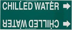 Made in USA - Pipe Marker with Chilled Water Legend and Arrow Graphic - 8 to 10" Pipe Outside Diam, White on Green - Eagle Tool & Supply