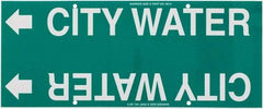 Made in USA - Pipe Marker with City Water Legend and Arrow Graphic - 8 to 10" Pipe Outside Diam, White on Green - Eagle Tool & Supply