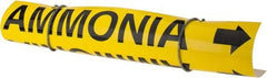 Made in USA - Pipe Marker with Ammonia Legend and Arrow Graphic - 10 to 10" Pipe Outside Diam, Black on Yellow - Eagle Tool & Supply