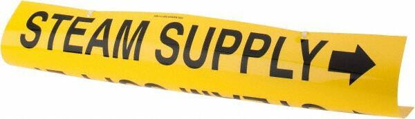 Made in USA - Pipe Marker with Steam Supply Legend and Arrow Graphic - 10 to 10" Pipe Outside Diam, Black on Yellow - Eagle Tool & Supply