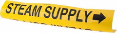 Made in USA - Pipe Marker with Steam Supply Legend and Arrow Graphic - 10 to 10" Pipe Outside Diam, Black on Yellow - Eagle Tool & Supply