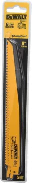 DeWALT - 9" Long, Bi-Metal Reciprocating Saw Blade - Tapered Profile, 6 TPI, Toothed Edge, Universal Shank - Eagle Tool & Supply