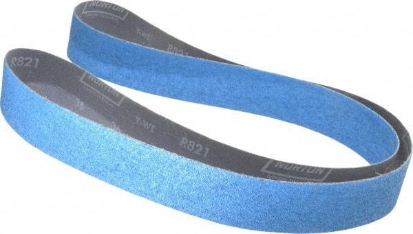 Norton - 2" Wide x 72" OAL, 36 Grit, Zirconia Alumina Abrasive Belt - Zirconia Alumina, Very Coarse, Coated, Y Weighted Cloth Backing, Dry, Series R821 - Eagle Tool & Supply