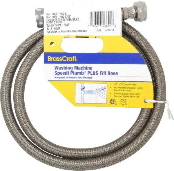 Brass Craft - 3/4" Hose Bibb Inlet, 3/4" Hose Bibb Outlet, Brass Flexible Connector - Braided Stainless Steel, Use with Washers - Eagle Tool & Supply