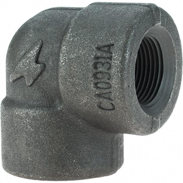 Made in USA - Size 3/4", Class 3,000, Forged Carbon Steel Black Pipe 90° Elbow - 925 psi, Threaded End Connection - Eagle Tool & Supply