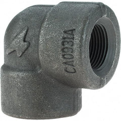 Made in USA - Size 3/4", Class 3,000, Forged Carbon Steel Black Pipe 90° Elbow - 925 psi, Threaded End Connection - Eagle Tool & Supply