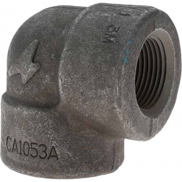 Made in USA - Size 1", Class 3,000, Forged Carbon Steel Black Pipe 90° Elbow - 925 psi, Threaded End Connection - Eagle Tool & Supply