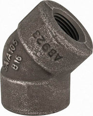 Made in USA - Size 1/2", Class 3,000, Forged Carbon Steel Black Pipe 45° Elbow - 925 psi, Threaded End Connection - Eagle Tool & Supply