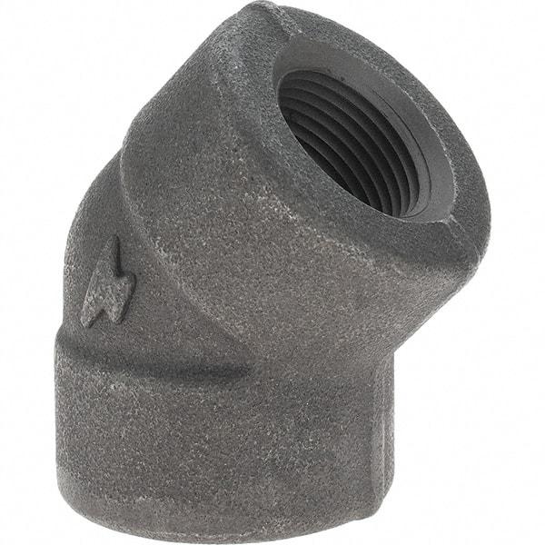 Made in USA - Size 3/4", Class 3,000, Forged Carbon Steel Black Pipe 45° Elbow - 925 psi, Threaded End Connection - Eagle Tool & Supply
