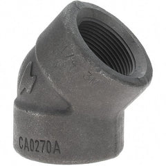 Made in USA - Size 1-1/4", Class 3,000, Forged Carbon Steel Black Pipe 45° Elbow - 925 psi, Threaded End Connection - Eagle Tool & Supply
