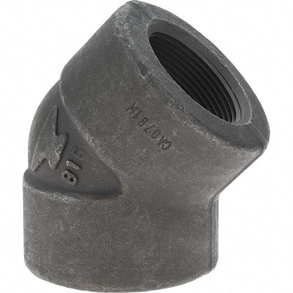 Made in USA - Size 1-1/2", Class 3,000, Forged Carbon Steel Black Pipe 45° Elbow - 925 psi, Threaded End Connection - Eagle Tool & Supply