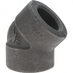 Made in USA - Size 1-1/2", Class 3,000, Forged Carbon Steel Black Pipe 45° Elbow - 925 psi, Threaded End Connection - Eagle Tool & Supply
