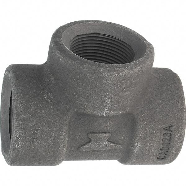 Made in USA - Size 1-1/4", Class 3,000, Forged Carbon Steel Black Pipe Tee - 925 psi, Threaded End Connection - Eagle Tool & Supply