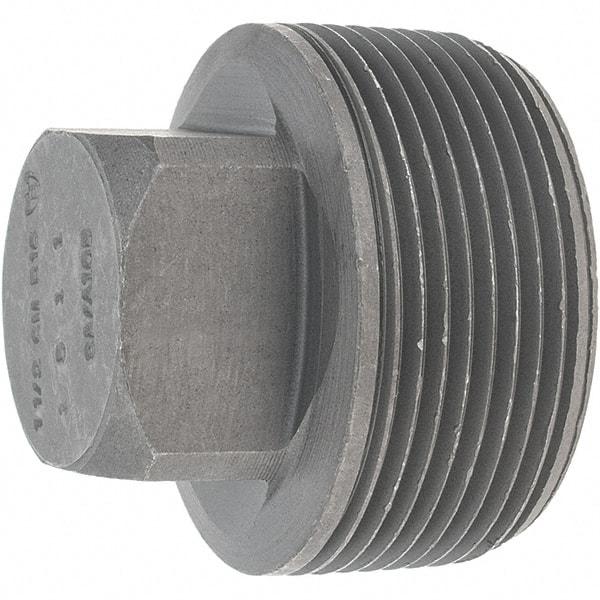 Made in USA - Size 1-1/2", Class 3,000, Forged Carbon Steel Black Pipe Square Plug - 925 psi, Threaded End Connection - Eagle Tool & Supply