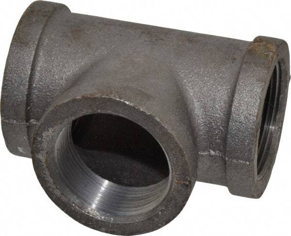 Made in USA - Size 1-1/2", Class 150, Malleable Iron Black Pipe Tee - 150 psi, Threaded End Connection - Eagle Tool & Supply